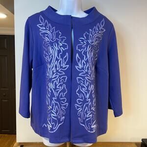 BOB MACKIE 1X  Womans Wearable Art Embroidered  Boat Neck Plus 3/4 Sleeve Jacket